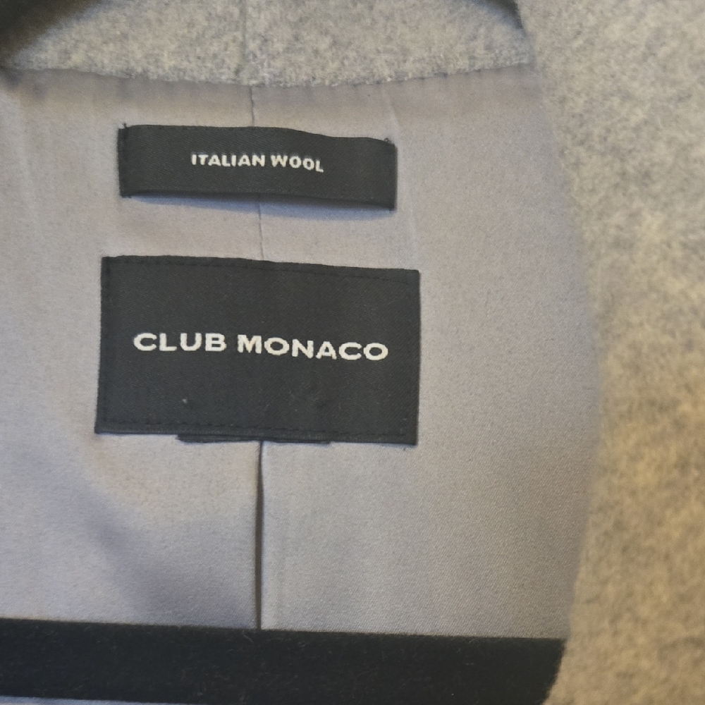 Club Monaco WOOL COAT with Fringe In Gray Plaid - Picture 2 of 4